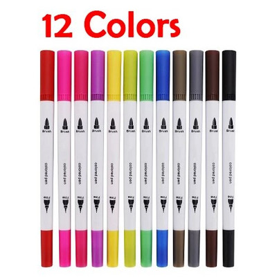 12/24 Χρώματα Dual Tips Πινέλο Μαρκαδόροι Μαρκαδόροι Σκίτσο Μαρκαδόροι Ακουαρέλα στυλό Σετ σχεδίασης τσόχα αλκοόλης Σχολικά προμήθειες