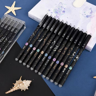 12 db/szett Constellation törölhető zselés tollak Iskolai irodai íróeszközök Kawaii Neutral Pen Irodaszer Ajándék 0,5mm fekete kék tinta