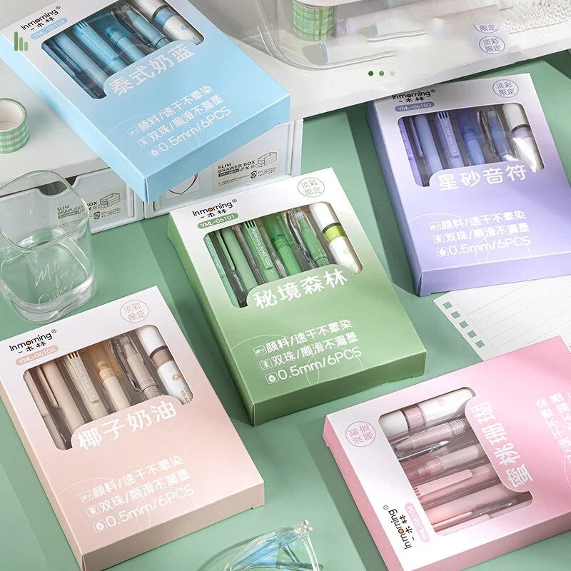 Set od 6 paketa pastelnih gel olovki, olovke s crnom tintom s 1 paketom markera za pisanje, gel olovke na uvlačenje od 0,5 mm s finim vrhom