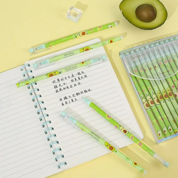 12 τεμ/κιβώτιο 0,5 χιλιοστών Kawaii Avocado Erasable Pen Set Πλενόμενη λαβή μπλε μαύρο μελάνι γραφής Gel στυλό για σχολικό μαθητή Stationary