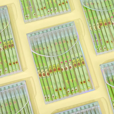 12 gab./kastē 0,5 mm Kawaii Avocado dzēšams pildspalvu komplekts mazgājams rokturis, zils, melns tintes rakstīšanas gēla pildspalvas skolas studentiem