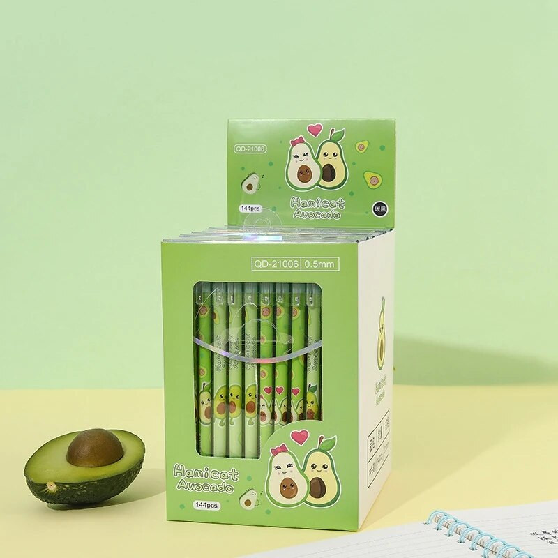 12 gab./kastē 0,5 mm Kawaii Avocado dzēšams pildspalvu komplekts mazgājams rokturis, zils, melns tintes rakstīšanas gēla pildspalvas skolas studentiem