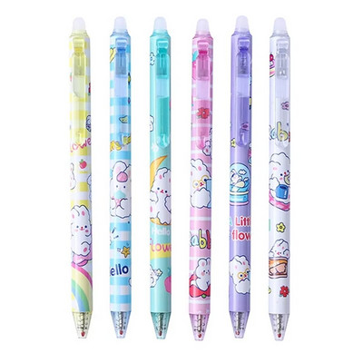 Haile 6Pc/σετ Press Erasable Pen Μπλε/Μαύρο μελάνι 0,5mm Erasable Gel Pen Πλενόμενη λαβή Σχολικό Γραφείο Γραφικής Γραφής