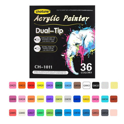 Ακρυλικά στυλό γκουάς 36 χρωμάτων Διπλοί μαρκαδόροι για ζωγραφική με πέτρα ξύλου Γυάλινες κεραμικές επιφάνειες DIY Crafts Κατασκευή τέχνης