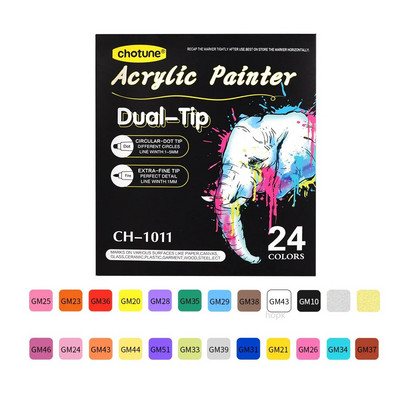 Ακρυλικά στυλό γκουάς 36 χρωμάτων Διπλοί μαρκαδόροι για ζωγραφική με πέτρα ξύλου Γυάλινες κεραμικές επιφάνειες DIY Crafts Κατασκευή τέχνης