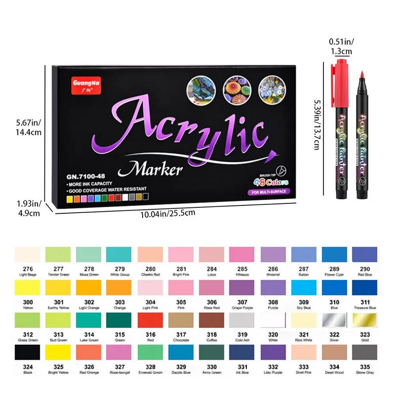 12/24/36/48 vnt Spalvų akrilo žymekliai – puikiai tinka audinių uolų tapybai, akmens keramikos stiklo drobė, medinės „pasidaryk pats“ kortelės studentams