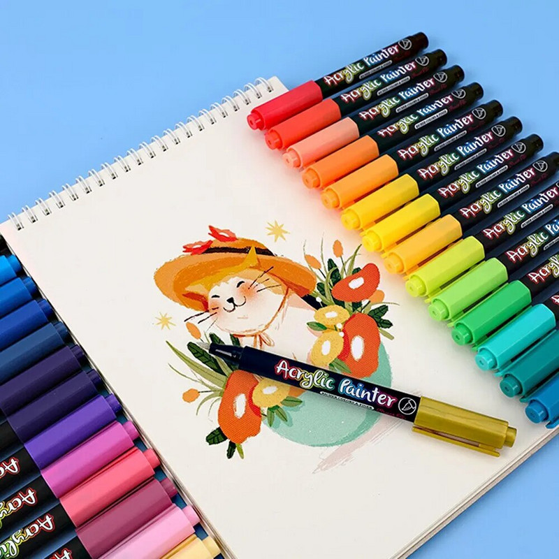 12/24/36/48 vnt Spalvų akrilo žymekliai – puikiai tinka audinių uolų tapybai, akmens keramikos stiklo drobė, medinės „pasidaryk pats“ kortelės studentams