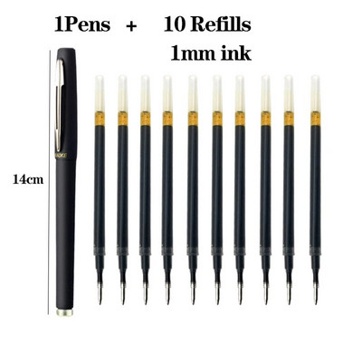 11 gab./komplektā Gēla pildspalvas Gēla pildspalvas ložu uzgalis Liela ietilpība 0,5/0,7/1mm melna rakstāma neitrāla pildspalva Skolas biroja piederumi Kancelejas piederumi