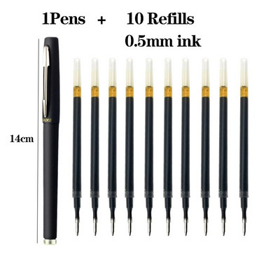 11 gab./komplektā Gēla pildspalvas Gēla pildspalvas ložu uzgalis Liela ietilpība 0,5/0,7/1mm melna rakstāma neitrāla pildspalva Skolas biroja piederumi Kancelejas piederumi