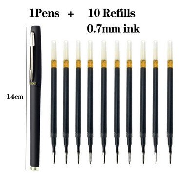 11 gab./komplektā Gēla pildspalvas Gēla pildspalvas ložu uzgalis Liela ietilpība 0,5/0,7/1mm melna rakstāma neitrāla pildspalva Skolas biroja piederumi Kancelejas piederumi