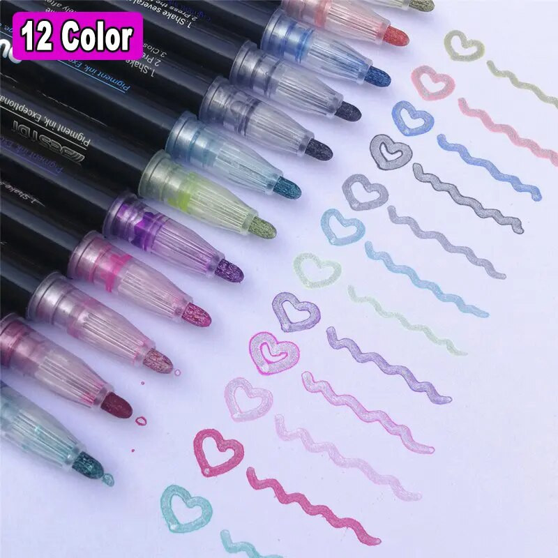 8/12 tk, värviline kahejooneline piirjoontega joonistuspliiats, grafiti esiletõstja täiskasvanutele värvimisraamatutele ajakirjadele joonistus lastele grafiti