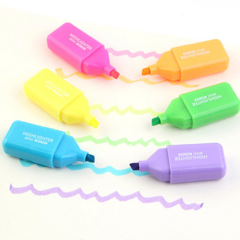 6 бр./компл. Tiny Bear Chisel Tips Highlighter Pen Флуоресцентни цветове Маркери Мини сладък Kawaii дизайн за писане на рисунки на графити