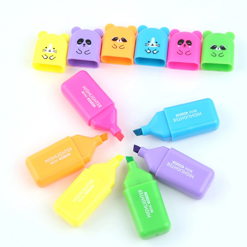 6pcs/set Tiny Bear Dlijeto Tip Highlighter Olovka Fluorescentne boje Markeri Mini slatki kawaii dizajn za pisanje crteža grafita