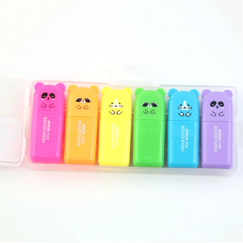 6pcs/set Tiny Bear Dlijeto Tip Highlighter Olovka Fluorescentne boje Markeri Mini slatki kawaii dizajn za pisanje crteža grafita