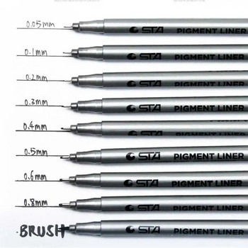 STA черна микрона химикалка Hook Liner маркери за скици Рисуване Водоустойчиви устойчиви на избледняване Художествени материали Манга Комикси Почерк Четка Писалка