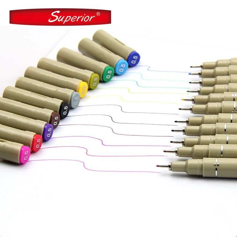 Στυλό 12 Χρώματα Σκίτσο Micron 0,5 mm Ανώτερο στυλό σχεδίασης με βελόνα Λεπτή επένδυση Pigma Drawing Manga Anime Marker fine color