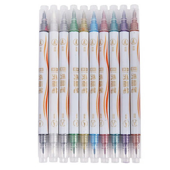 10 цвята метални калиграфски химикалки с двоен връх фина/мека четка Art Marker Pen Скрапбукинг Занаяти Изработка на картички Канцеларски материали