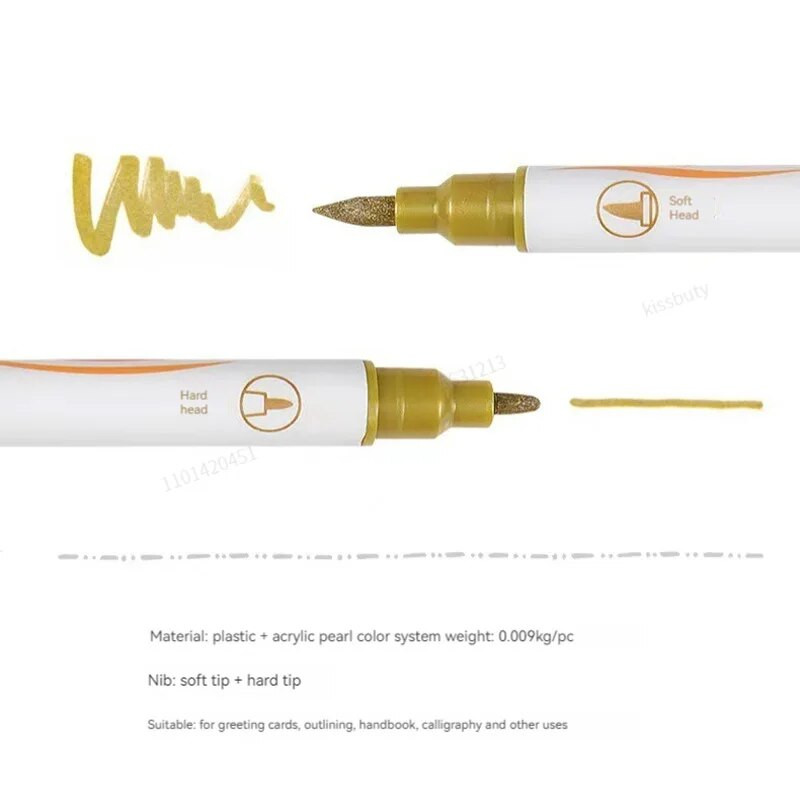 10 krāsu metāliskas kaligrāfijas pildspalvas ar dubultu galu smalku/mīkstu otu marķieri.