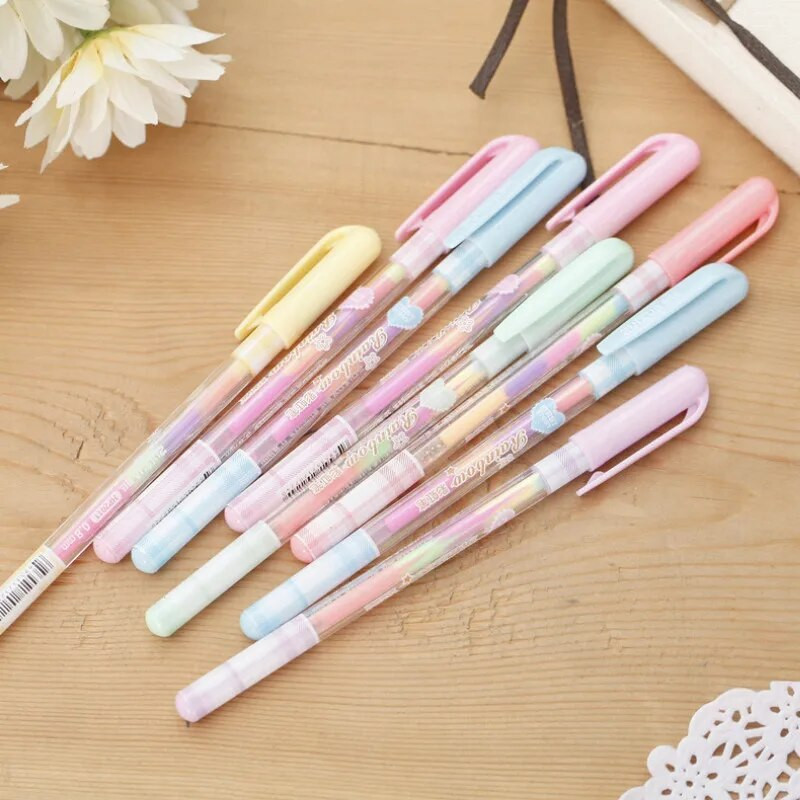 Radošas Korejas Kancelejas preces Skaistas Krāsainas Varavīksnes Gēla pildspalvas Modes Biroja piederumi Rakstāmspalvas Glezniecības pildspalva