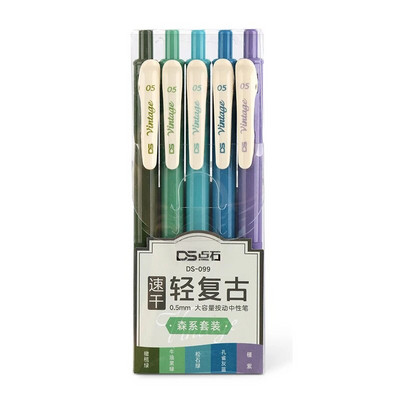 Piecu iepakojumu ievelkamas krāsainas gēla pildspalvas Ātri žūstoša tinte 0,5 mm vintage pildspalva plānotāja zīmēšanas skolas biroja kancelejas piederumiem