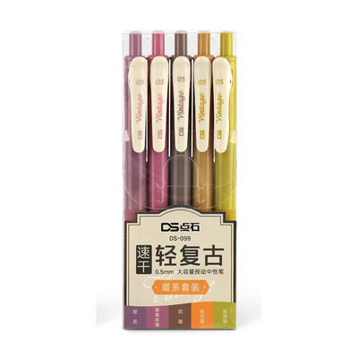 Piecu iepakojumu ievelkamas krāsainas gēla pildspalvas Ātri žūstoša tinte 0,5 mm vintage pildspalva plānotāja zīmēšanas skolas biroja kancelejas piederumiem