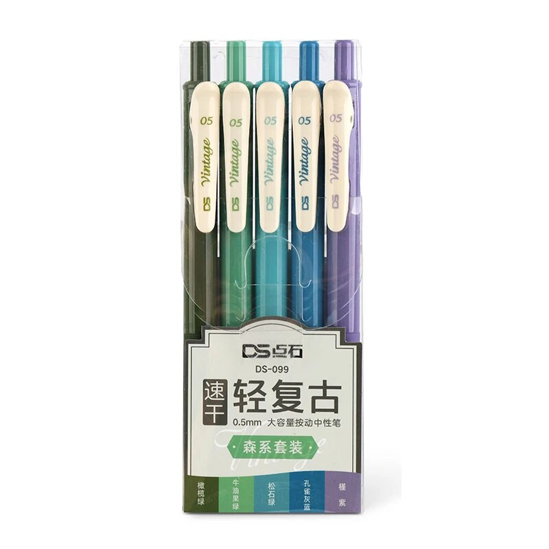 Piecu iepakojumu ievelkamas krāsainas gēla pildspalvas Ātri žūstoša tinte 0,5 mm vintage pildspalva plānotāja zīmēšanas skolas biroja kancelejas piederumiem