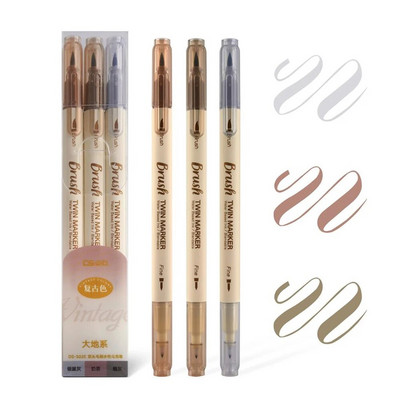 3 tk topeltmarkerpliiatsid Maalimispintsel Retrovärviline joonistus Peen lainer veepõhise tindiga segatav akvarellkunsti koolitarbed