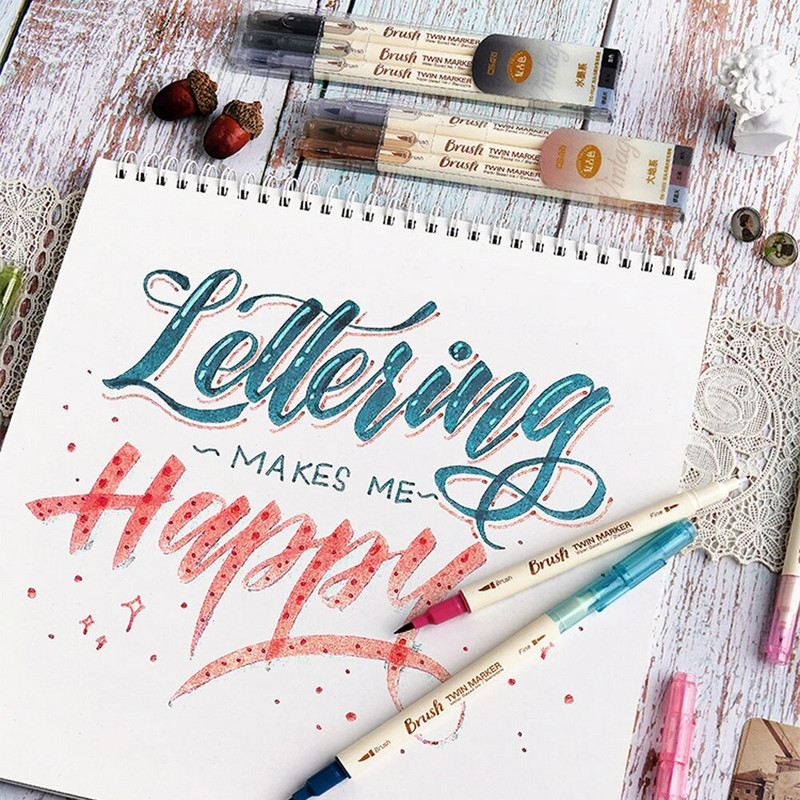 3 tk topeltmarkerpliiatsid Maalimispintsel Retrovärviline joonistus Peen lainer veepõhise tindiga segatav akvarellkunsti koolitarbed