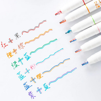 6 бр./компл. Morandi Double Line Colored Ink Pigment Liner Art Markers Pen 2-Lines Gel Pen Set Канцеларски материали за рисуване Офис консумативи