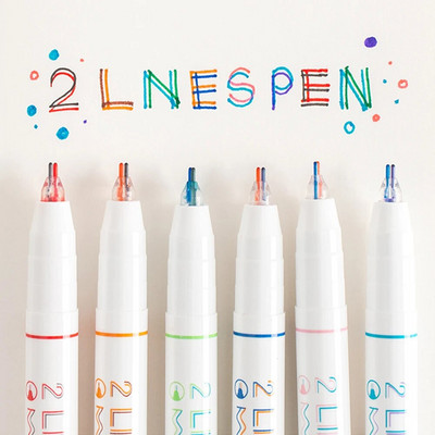 6 бр./компл. Morandi Double Line Colored Ink Pigment Liner Art Markers Pen 2-Lines Gel Pen Set Канцеларски материали за рисуване Офис консумативи