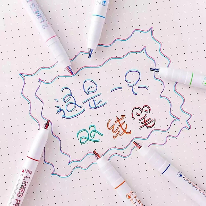 6 τμχ/σετ Morandi Double Line Colored Ink Pigment Liner Art Markers Pen 2-Lines Gel στυλό Σετ σχεδίασης χαρτικά προμήθειες γραφείου