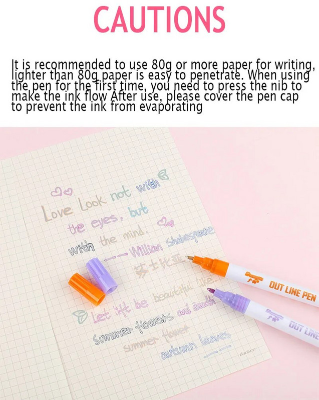 8gab/12gb dubultās līnijas mākslas marķieri pildspalvas kontūra krāsa apsveikuma kartīte roku rakstīšana zīmējums DIY dienasgaismas marķieris mirdzēt dāvanai