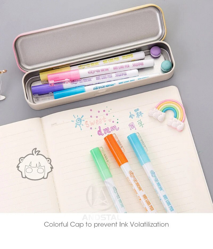 8gab/12gb dubultās līnijas mākslas marķieri pildspalvas kontūra krāsa apsveikuma kartīte roku rakstīšana zīmējums DIY dienasgaismas marķieris mirdzēt dāvanai