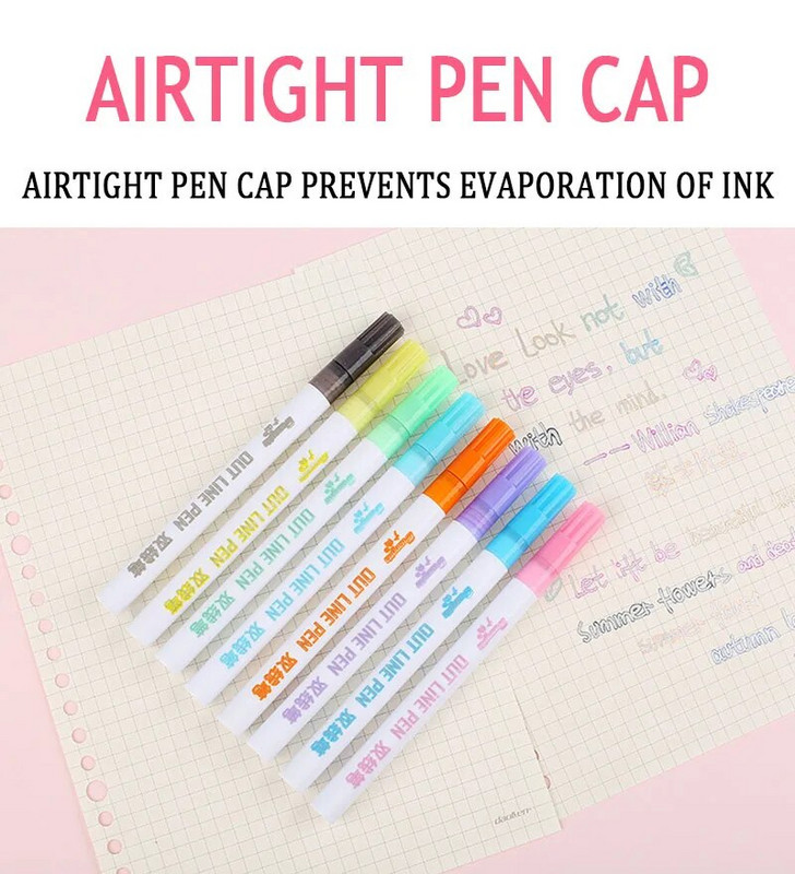 8gab/12gb dubultās līnijas mākslas marķieri pildspalvas kontūra krāsa apsveikuma kartīte roku rakstīšana zīmējums DIY dienasgaismas marķieris mirdzēt dāvanai