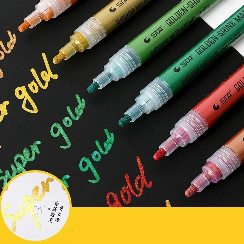 Αδιάβροχο μεταλλικό χρώμα Χρυσό κόκκινο μαρκαδόρο στυλό Glitter Arts Markers DIY Painting Rock Glass Porcelain Mug Wood Fabric Canvas