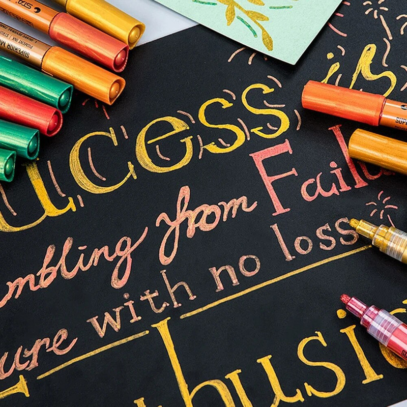 Αδιάβροχο μεταλλικό χρώμα Χρυσό κόκκινο μαρκαδόρο στυλό Glitter Arts Markers DIY Painting Rock Glass Porcelain Mug Wood Fabric Canvas