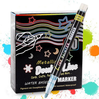 30 цвята комплект химикалки с двойна линия с контури Метален цветен хайлайтър Магическа писалка с маркери Скрапбукинг за художествена живопис Ученически пособия