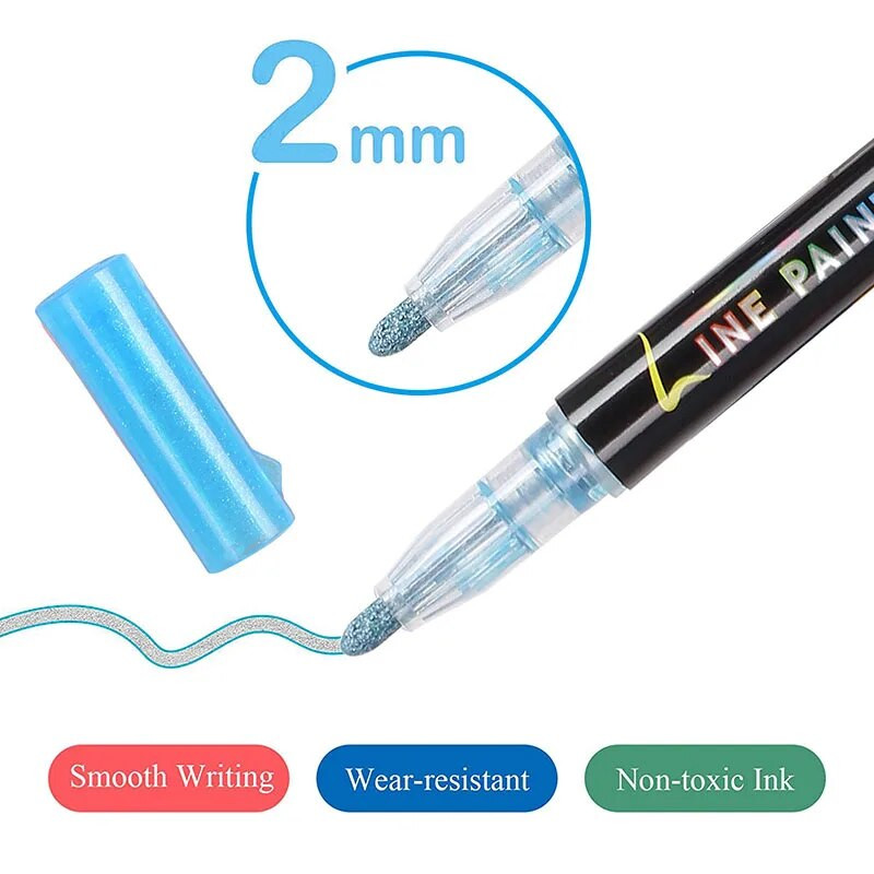 30 krāsu divlīniju kontūru pildspalvu komplekts metālisku krāsu marķieris burvju marķieris.