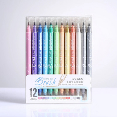 6/12 tükki Kahe otsaga värvimarkerid, kunstiväärtuslikud käsitsi maalitud pastakad, sobivad täiskasvanutele ja lastele Koolikontori kingitused