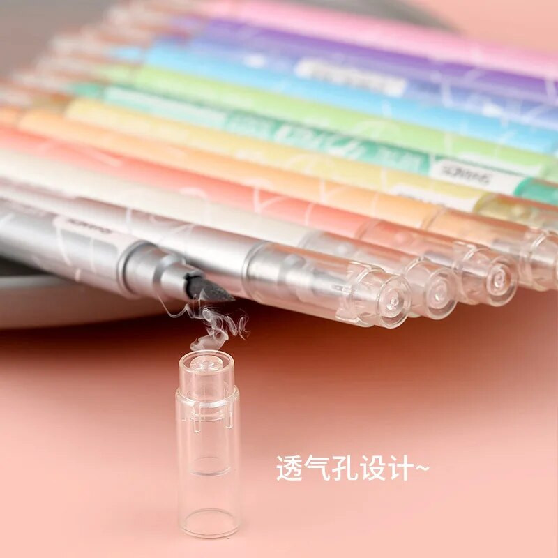 6/12 tükki Kahe otsaga värvimarkerid, kunstiväärtuslikud käsitsi maalitud pastakad, sobivad täiskasvanutele ja lastele Koolikontori kingitused