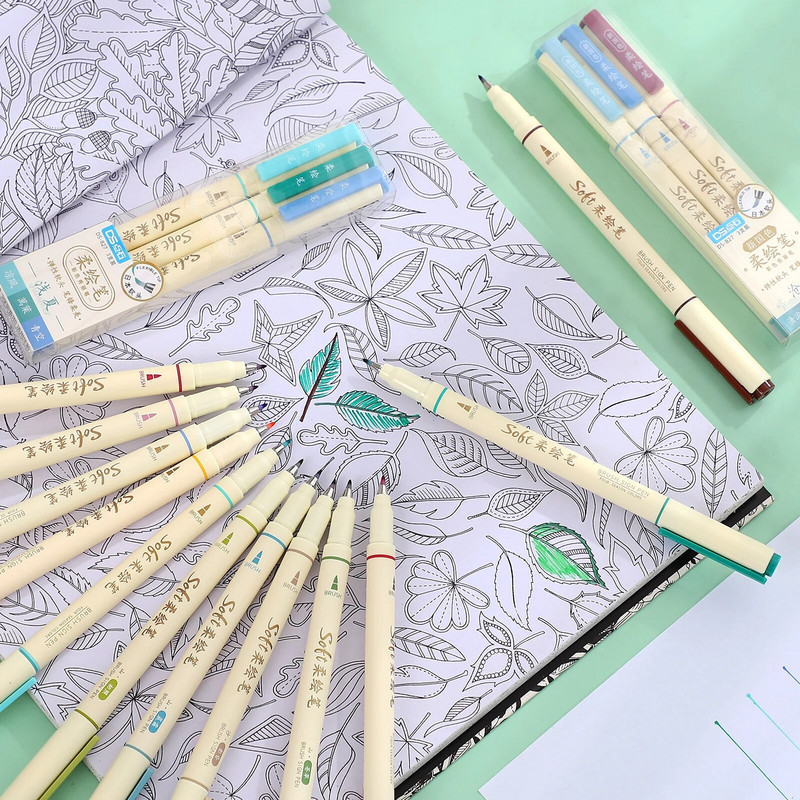 3 gab./komplekts DIY žurnāla mākslas marķieri pildspalvas Studentu zīmējumu rakstīšanai daudzkrāsu mīksta gleznošanas pildspalva Kawaii kancelejas piederumi skolas piederumi