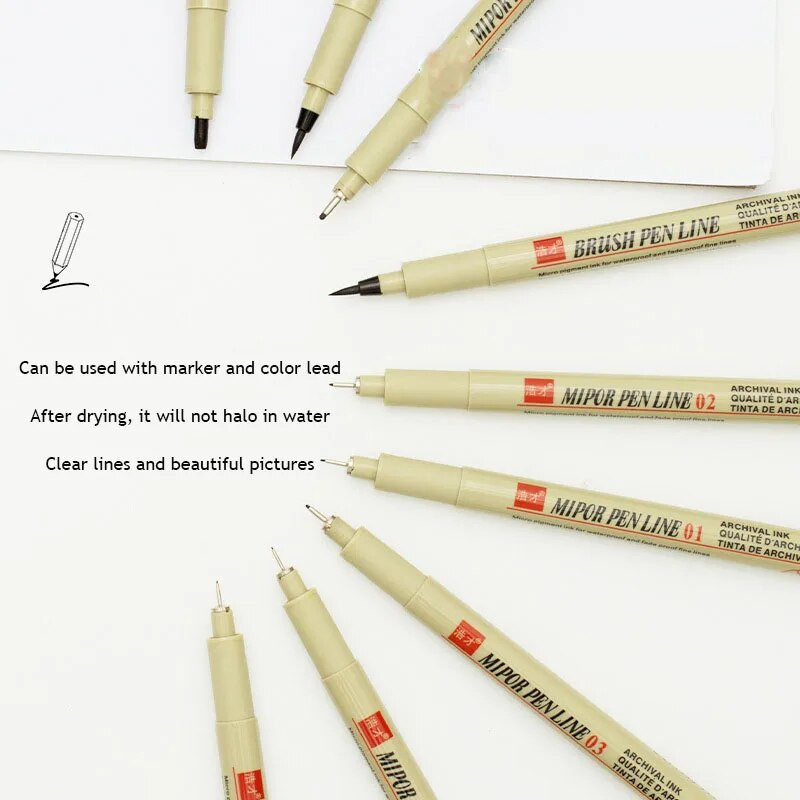 Manga marķieri adatu pildspalva Māksla ar rokām apgleznota pigmenta laineris mikronu pildspalva Skiču pildspalvas Kancelejas preces Mākslas skolas piederumi zīmēšanas pildspalva