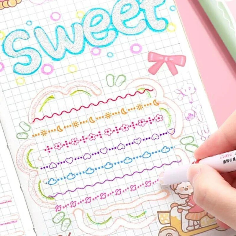 3/6/8gab Līnijas formas izcelšanas rullīša gala līknes līnijpārvadātāju marķieri pildspalvas Kawaii Manga grafiti pildspalvas Korejas kancelejas preces biroja piederumi