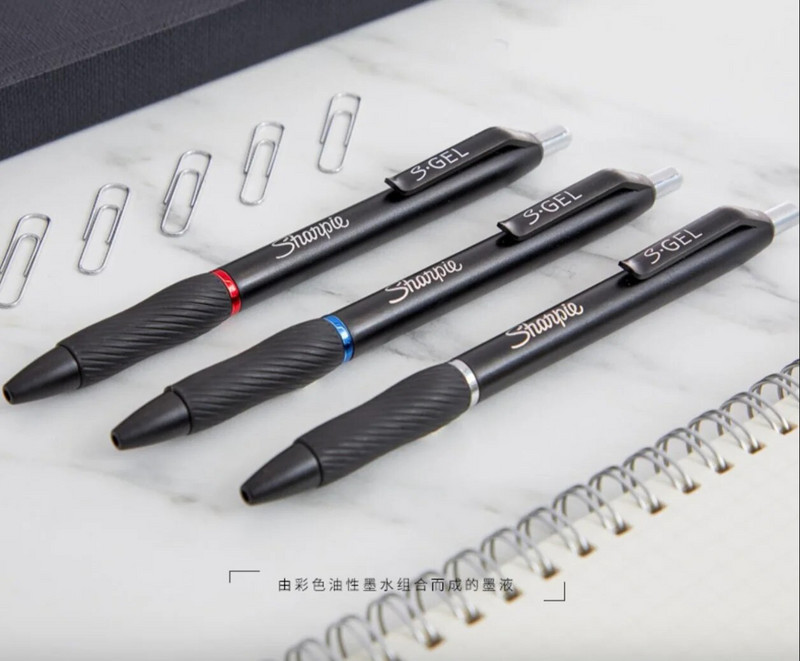 1gab Sharpie S-Gel želejas pildspalvas 0,5 mm Black Bue Red Ink Quick Dry Smooth Gel Ink Pen Gumijas rokturi Birojs Bez Smear No Bleed Technology