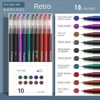 10 бр. Комплект многоцветни гел химикалки Micron Tip Sweet Salt Morandi Retro Colors Quick Dry Ink Marker Стационарни ученически пособия
