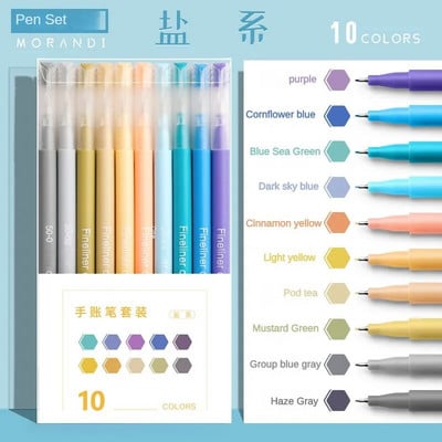 10 tk mitmevärviliste geelpliiatsite komplekt, mikroniotsaga Sweet Salt Morandi retrovärvide kiire kuivamise tindimarker statsionaarsed koolitarbed