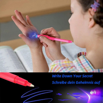 4 бр./лот Светеща светлинна писалка Magic Purple 2 в 1 UV черна светлина Комбинирана рисунка Невидима писалка с мастило Учебни образователни играчки за деца