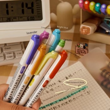 5 цвята/кутия Комплект химикалки за маркиране с двойна глава Флуоресцентни маркери за рисуване Хайлайтери Химикалки Изкуство Японски сладки пастелни канцеларски материали