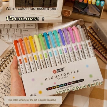 5 цвята/кутия Комплект химикалки за маркиране с двойна глава Флуоресцентни маркери за рисуване Хайлайтери Химикалки Изкуство Японски сладки пастелни канцеларски материали