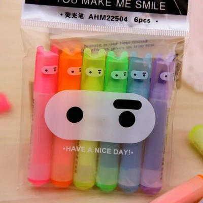 6PCS/Set Rabbit Mini Fluorescent Highlighter Pen Kawaii Chalk Marker Pens Printes Material Escolar Papelaria Školski pribor